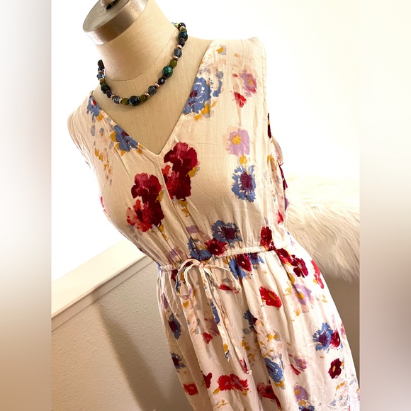 NWT M Lucky Floral Blue Red Soft Lightweight Maxi Dress - Picture 7 of 11